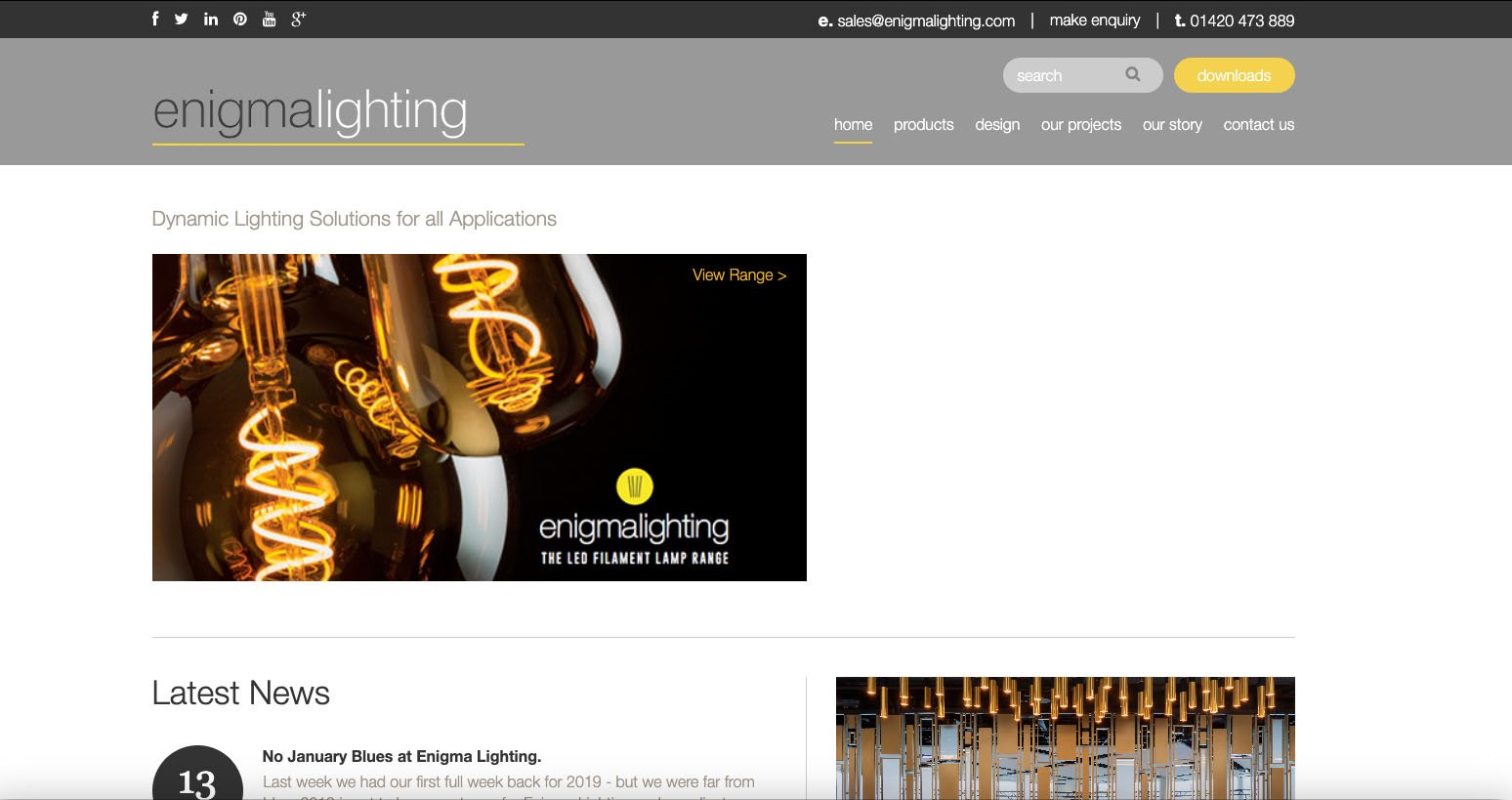 Enigma Lighting's website before their project with Damteq.