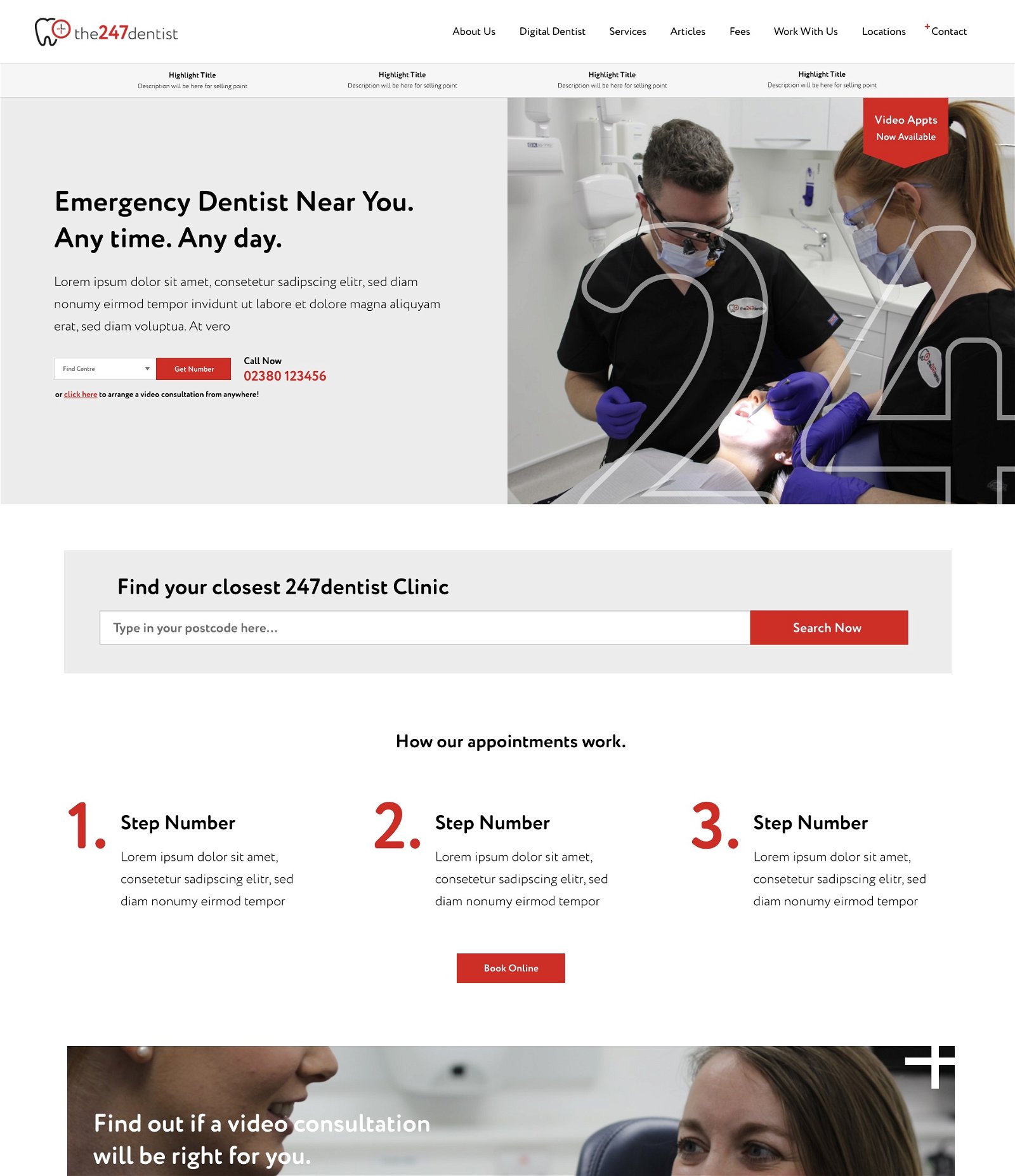 A design concept for The 247 Dentist's website.