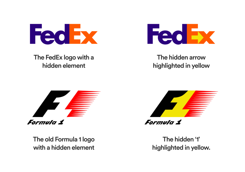 Examples of the Closure Gestalt Principles in the FedEx and old Formula 1 logos.