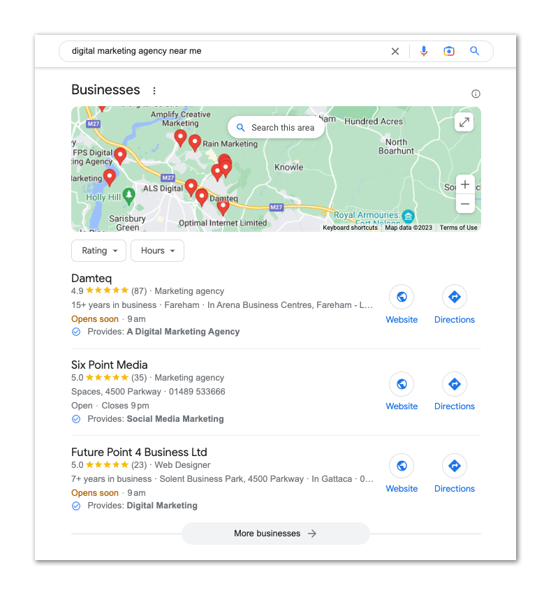 local pack in google search results - Digital Marketing Agency