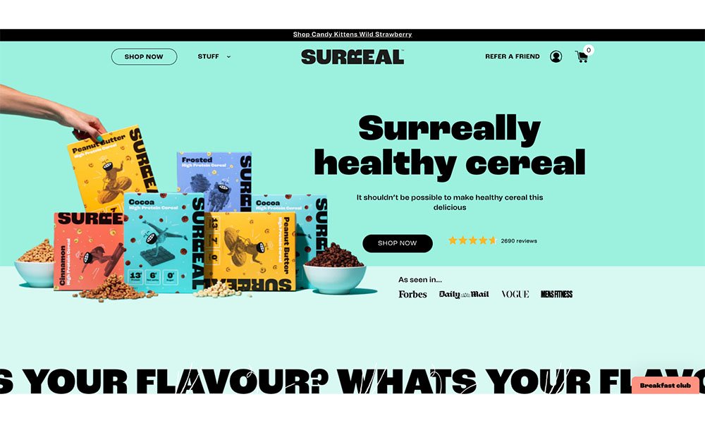 Surreal's website homepage banner and branding.