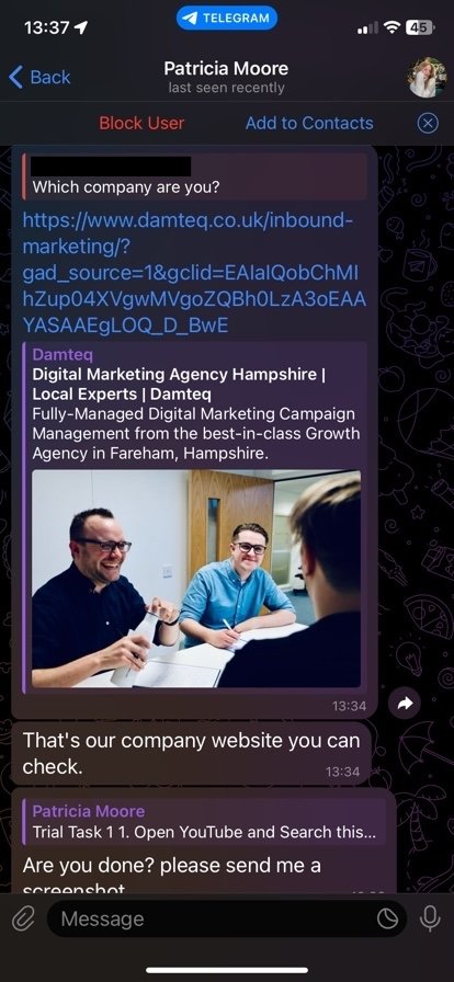 scam message - Digital Marketing Agency