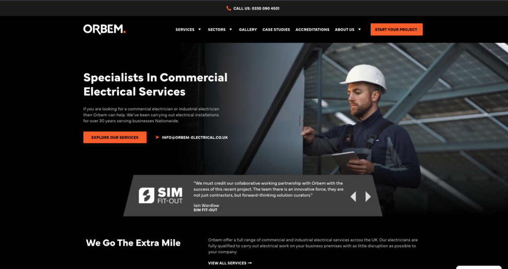 orbem electical website design - Digital Marketing Agency